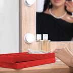 Lainrrew Jewelry Tray, 4 Pack Jewelry Organizer Velvet Jewelry Tray Stackable Jewelry Trays, Necklace & Earring Holder, Divided Bracelet & Ring Storage, 13.8"x9.5"x1.2" - Elegant Display Case (Red) - color: Red