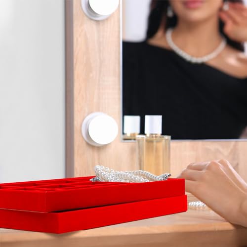 Lainrrew Jewelry Tray, 4 Pack Jewelry Organizer Velvet Jewelry Tray Stackable Jewelry Trays, Necklace & Earring Holder, Divided Bracelet & Ring Storage, 13.8"x9.5"x1.2" - Elegant Display Case (Red) - color: Red