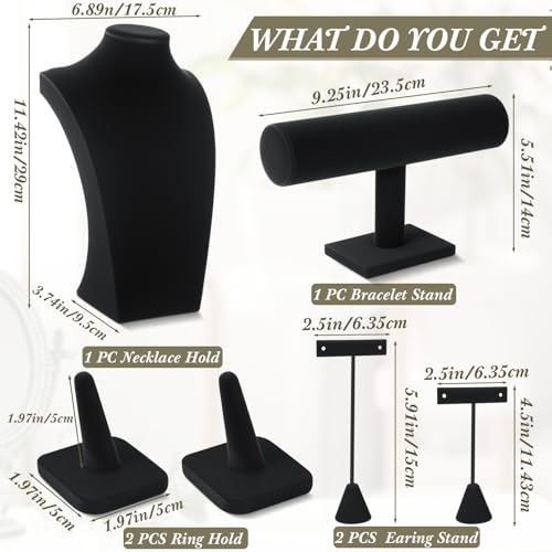 Kigley 6 Pcs Jewelry Display Set Necklace Bust T Bar Bracelet Holder Earring Ring Finger Display jewelry Stand for vendors Selling Store Trade Show (Black) - color: Black