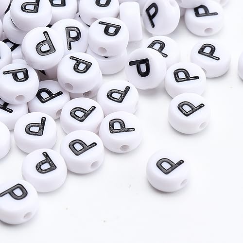 100Pcs Letter Beads 4x7mm White Round Acrylic Alphabet Beads Letter P Beads for Jewelry Making DIY Bracelets Necklaces Key Chains - color: P 100Pcs