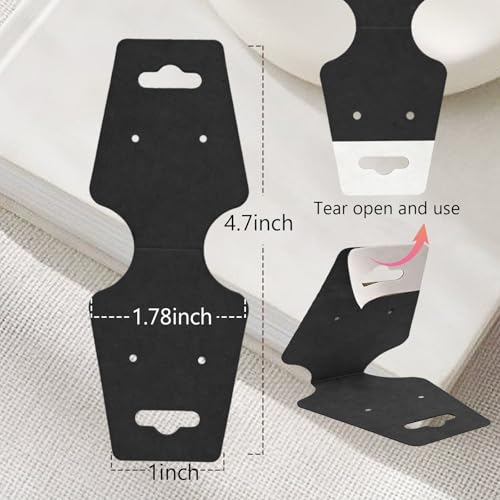 200PCS Bracelet Display Cards Necklace Holder Cards Self Adhesive Jewelry Packaging Selling Card for Small Business (Black with two earring holes, 1.8x4.7 inches) - color: Black with two earring holes, size: 1.8x4.7 inches
