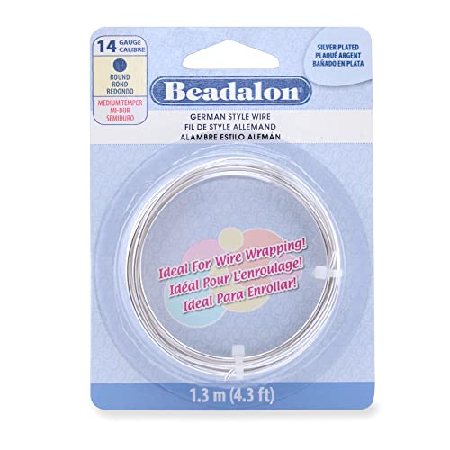 Beadalon German Style Wrapping Wire, Round, Silver Plated, 14 Gauge, 1.3 m / 4.3 ft - color: Silver Plated, size: 14 gauge / 4.3 ft