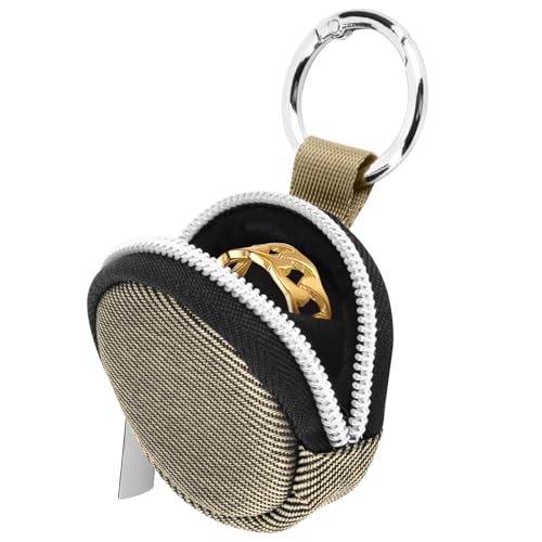 Portable Ring Organizer Case with Keychain, Traveling Ring Holder Storage Bag, Anti-Lost Keychain Container for Rings, Jewelry (1, Golden) - color: Golden
