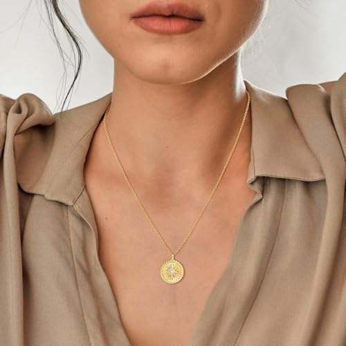 Tasiso Gold Pendant Necklace for Women 14K Gold Plated Coin CZ Pendant Necklace Adjustable Chain Disc Round Dainty Charm Necklace Trendy Jewelry Gift - style: Yuan