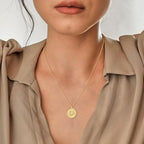 Tasiso Gold Pendant Necklace for Women 14K Gold Plated Coin CZ Pendant Necklace Adjustable Chain Disc Round Dainty Charm Necklace Trendy Jewelry Gift - style: Yuan