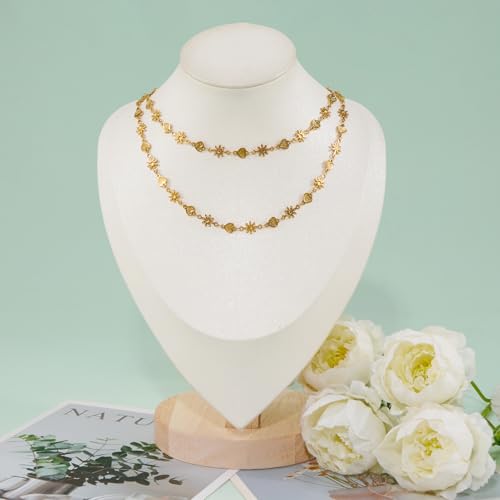 KYUNHOO 4.3 Yard Stainless Steel Heart Chain for Jewelry Making Gold Plated Flower Chains Bulk with Lobster Clasps and Jump Rings for Necklace Bracelet Crafting - color: FLower Gold