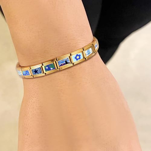 Italian Charms Bracelet Sets with 1Pcs Starter Brascelet 9Pcs Charms 9mm Italian Modular Charm Bracelet DIY Module Jewelry Gifts - color: A-Starter Bracelet Set-20Pcs Gold Black