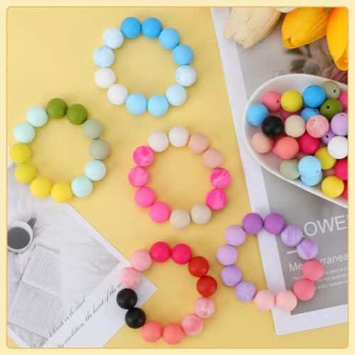 100 Pcs 15mm Silicone Beads for Keychain Making, Pink Gream Silicone Beads Bulk Round for Bracelets Pens Crafts Jewelry Making (Colorful) - color: Colorful