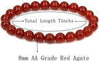 Angelstones Handmade Natural Healing Gemstone 8mm Round Beads Stretch Crystal Bracelet 7 Inch Unisex - color: Red Agate