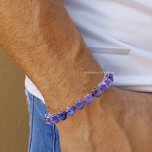 Amazing Gemstone Amethyst Bracelet for Women Men's Gifts - Protection Healing Crystal Bracelet - 8mm Gemstone Beaded Adjustable Bracelet Pulseras Para Hombres Mujer Stocking Stuffers - color: Amethyst