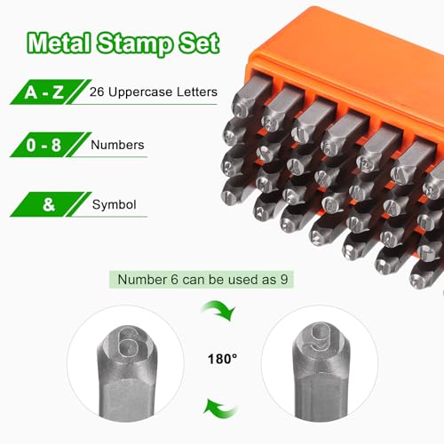 HARFINGTON 36pcs Metal Stamping Kit 3/16" (5mm) Steel Uppercase Letter and Number Punch Set (A-Z / 0-8 / "&" Symbol) Punch Press Tool with Case for Imprinting Metal Plastic Wood Leather - size: 3/16"