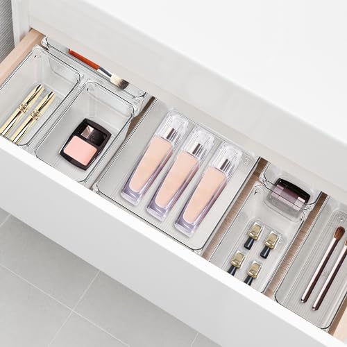 12 Pack Drawer Organizer - 6" X 9" Clear Acrylic Storage Bins with Non-Slip Pads, Versatile Desk Tray for Makeup, Jewelry, Kitchen, Bathroom, and Office Organization - size: 6"X 9"