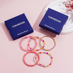 Turandoss Mothers Day Gifts for Daughter Teen Girls Kids - 5PCS 14K Gold Plated Dainty Beaded Bracelet Set Stack, Colorful Letter Charm Stretch Bracelets Beads Ball for Teen Daughter Jewelry Gifts - color: A.
