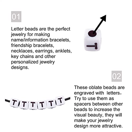 240pcs Opaque Acrylic Letter T Cube Beads White Plastic Alphabet Loose Spacer Square Beads 4-5mm for DIY Name Bracelet Necklace Jewelry Crafts Making Hole: 1.8mm - color: Letter T#White and Black