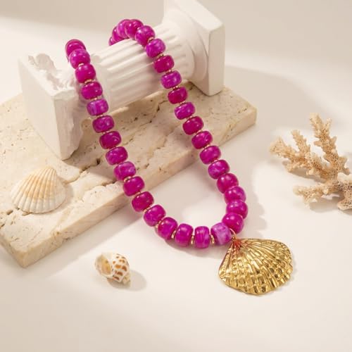 Chunky Beaded Starfish Shell Necklace for Women Colorful Boho Summer Chain Choker Beach Necklace with Acrylic Beads Trendy Chunky Jewelry Gifts - color: XL005C1