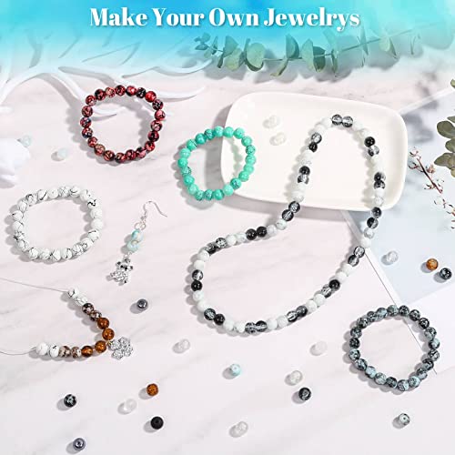 840pcs 8mm Glass Beads - 24 Colors, Round Marble Loose Beads for Men Women Bracelet Earring Necklace Jewelry Making Supplies - color: Black