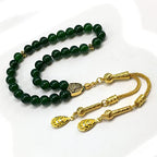 Simple Designed Natural Stone Worry Beads (8mm -33 Beads) - Prayer Beads Tesbih-Tasbih-Tasbeeh-Misbaha-Subha-Sebha-Sibha-Rosary (Green Jade -8 mm 33- Beads/Gold Tassel) - color: Green Jade -8 mm 33- Beads / Gold Tassel