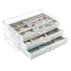 Weiai Acrylic Jewelry Box 3 Drawers, Velvet Jewellery Organizer, Earring Rings Necklaces Bracelets Display Case Gift for Women, Girls - color: Gray