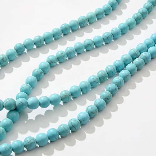 8mm Blue Turquoise Beads 190pcs Natural Stone Bead Gemstone Round Loose Beads for DIY Crafts Bracelet Necklace Earrings Jewelry Making(Blue) - color: blue