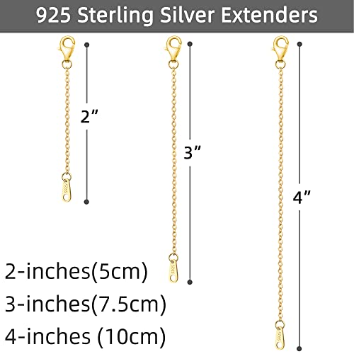 925 Sterling Silver Necklace Extender Gold Necklace Extender Gold Chain Extenders for Necklaces 2", 3", 4" Inches - color: Gold, size: 2 3 4 Inch