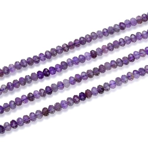 Adabele 30 Inch Natural Purple Amethyst Healing Gemstone 4mm x 3mm Tiny Small Faceted Round Rondelle Loose Beads Stone Spacer (230-250pcs) for Craft Jewelry Making GK-B3 - color: Amethyst, size: 4mm x 3mm - 30 inch/2 strands