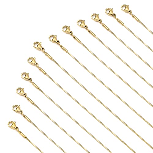 12 Pcs Necklace Chains Gold Plated Stainless Steel Snake Chain Necklace, Thin Round Snake Chains with Lobster Clasp for DIY Jewelry Making, 1mm - color: gold, size: 24inch