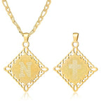 LETFLY Initial Necklaces for Women Men, 18K Gold Plated Letter Cross Pendant Necklace Alphabets A-Z Figaro Chain Jewelry Gifts - color: Rhombic, style: Letter N
