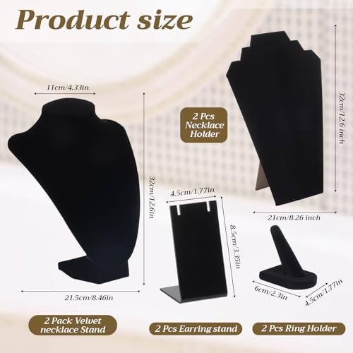 Geelin 8 Pcs Velvet Jewelry Display Stand Sets for Velvet Necklace Stands Ring Finger Holders Acrylic Earrings Holders