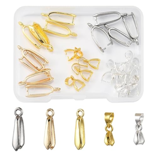 13-200Pcs Assorted Shapes Pendants Charms 14 Styles Antique Silver Bronze Tibetan Alloy Charms Vintage Pendants for Jewelry Bracelets Neckalces Earrings Keychains Making and Crafting - color: Pinch Bails- 24 pcs