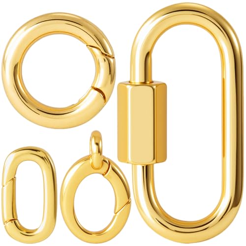 4 Pcs Locking Carabiner Small, Oval Jewelry Carabiner, Silver Carabiner Clasp, Metal Carabiner Necklace for DIY Necklace Bracelets Jewelry Making Hook (Gold, 4 Styles) - color: 4 Pcs-Gold, Style2, Style3, Style4, Style5