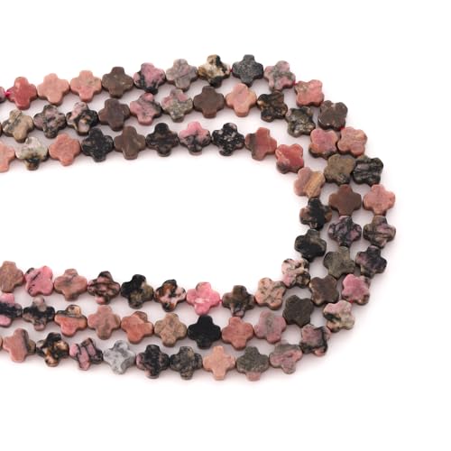 8mm Natural Rhodonite Gemstone Faceted Clovers Beads Four-Leaf Spacer Loose Beads for DIY Jewelry Making Beads - color: Rhodonite
