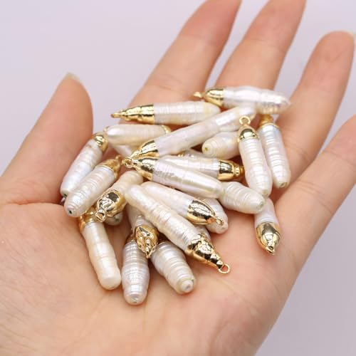 10PCS Natural Pearl Pendants Irregular Multiple Shapes Cultured Freshwater Baroque Pearl Charms for Jewelry Making Gift - color: 30x6mm