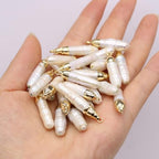 10PCS Natural Pearl Pendants Irregular Multiple Shapes Cultured Freshwater Baroque Pearl Charms for Jewelry Making Gift - color: 30x6mm