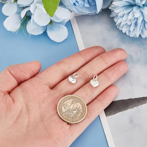 PH PandaHall 2pcs 925 Sterling Silver Charms Puffed Heart Pendants 3D Heart Dangle Pendant for Women Necklace Bracelet Jewelry Making DIY Crafts Mother's Day, 4.2mm Hole - size: 10.5x9x5mm