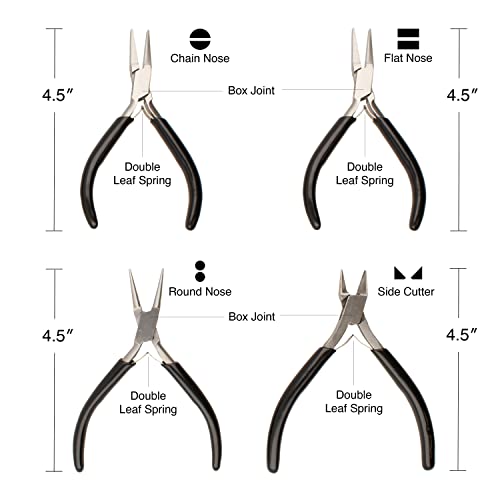 The Beadsmith Slim Line Pliers Set – Extra Fine Tips – 4.5 Inches, 4-Pieces: Round Nose, Chain Nose, Flat Nose & Semi-flush Side Cutter – Leatherette Carrying Case Included – Tools for Jewelry Making - style: Set