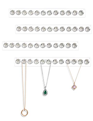 Mymazn 4 Pack Acrylic Necklaces Holder Hanging Jewelry Organizer Wall Mounted Necklace Hangers with 12 Hooks, Clear Jewelry Hangers for Necklace Organizer for Girls Women, Necklace Storage Organizer - color: Clear – 4Pack
