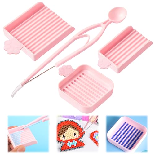 Fuse Bead Tools Kit 4 PCS - 2.6mm Bead Aligner Tray & Single Needle Tweezer Set, Perler Beads Accessories for Sorting, Picking & DIY Craft, Bead Organizer Tools for Beginners