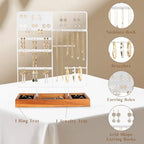 Jewelry Holder Organizer Stand, 4 Tier Earring Organizer with 84 Holes Ear Stud, Jewelry Display with Earring Necklace Bracelet Holder, Jewelry Organizer Holder with Wood Basic stand (White+Brown) - color: White+Brown