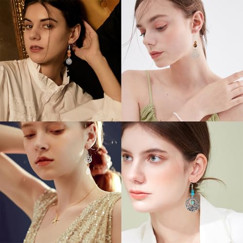 SUNNYCLUE 1 Box DIY 10 Pairs Tibetan Style Earring Making Kits Flower Star Filigree Alloy Pendants Charms with Natural Gemstone Beads for Jewelry Making Supplies - color: Celtic Knot Earring 3