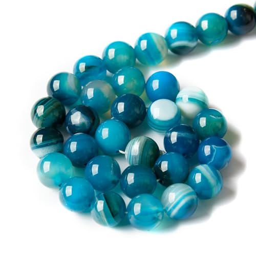 100pcs 10mm Blue Stripe Vein Agate Beads Natural Gemstone Beads Round Loose Beads for Jewelry and Bracelets Making - color: Blue Stripe Agate, size: 10mm