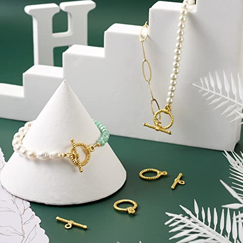 Pandahall 10 Sets Tibetan Alloy Toggle Clasps Round Toggle Clasps Connectors Bracelet Jewelry Clasp Connectors for Necklace Bracelet Jewelry Making (Light Gold)