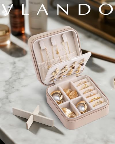 VLANDO Bridesmaid Proposal Gifts - Travel Jewelry Case, Small Travel Jewelry Organizer Box for Girls Women - Toffee - color: Toffee