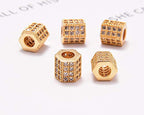 AD Beads Zircon Pave Rhinestones Big Hole Hexagon Spacer Beads 7x8mm 5Pcs Clear on Gold - color: 5 Pcs Clear on Gold Hexagon (7x8mm)