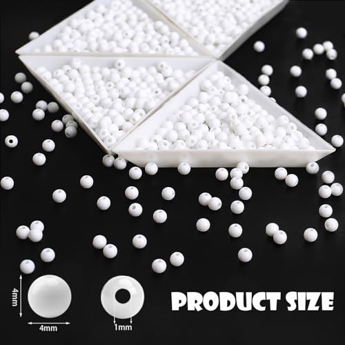 BONNY BOXX 2000PCs 4MM Smooth White Acrylic Round Beads, Plastic Resin Bubblegum Balls Chunky Gumball Beads for Necklace and Bracelet Making, Crafting Supplies - color: Smooth White, size: 4MM