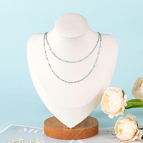 UMAOKANG 33 Feet/10M Stainless Steel Chain for Jewelry Making Light Blue Enamel Beaded Chain Bulk with Lobster Clasps and Jump Rings - color: Light Blue Bead-Steel