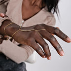 Gold Hand Chain Bracelet for Women, Ring Bracelet Hand Chain Non Tarnish Waterproof Dainty Finger Bracelet Beaded Cubic Zirconia Layered Twist Link Stack Bracelets Trendy Jewelry Gift for Her - color: Bead Double Chain