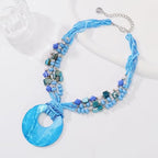 Coiris Shell Pendant Statement Strand Necklace for Women Boho Multi Beads Natural Stone Colorful Necklace Bohemian Handmade Chunky Shell Beaded Collar Jewelry for Women - color: Blue