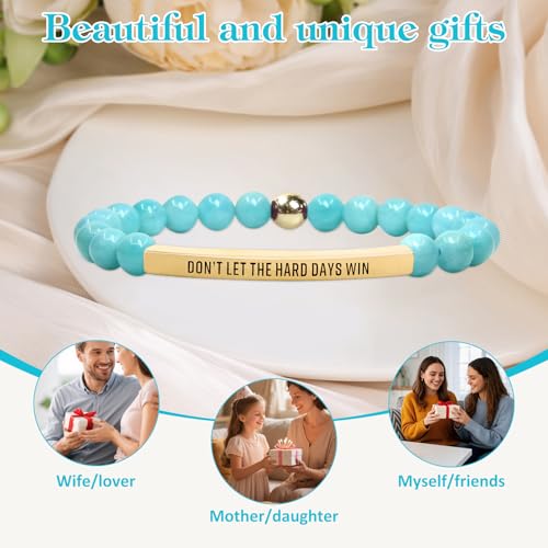 INSYOHO Dont Let the Hard Days Win Bracelet – Inspirational Healing Crystal Bracelet for Women & Men, Agate & Amethyst Beaded Adjustable, Motivational Gift for Stress Relief & Positivity - color: aquamarine