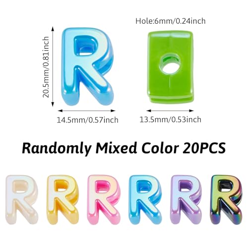 Beadthoven 20pcs Big Letter R Beads Large Hole Bubble Alphabet Acrylic Beads Charm Iridescent Plastic R Shape Loose Chunky Spacers for Jewelry Making Bracelet Necklace Keychains Shoelaces Crafts - color: R