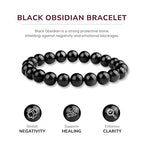 Crystal Vibe 8mm Beaded Bracelets For Women Men - Healing Crystal Bracelet - Adjustable Size - color: Black Obsidian